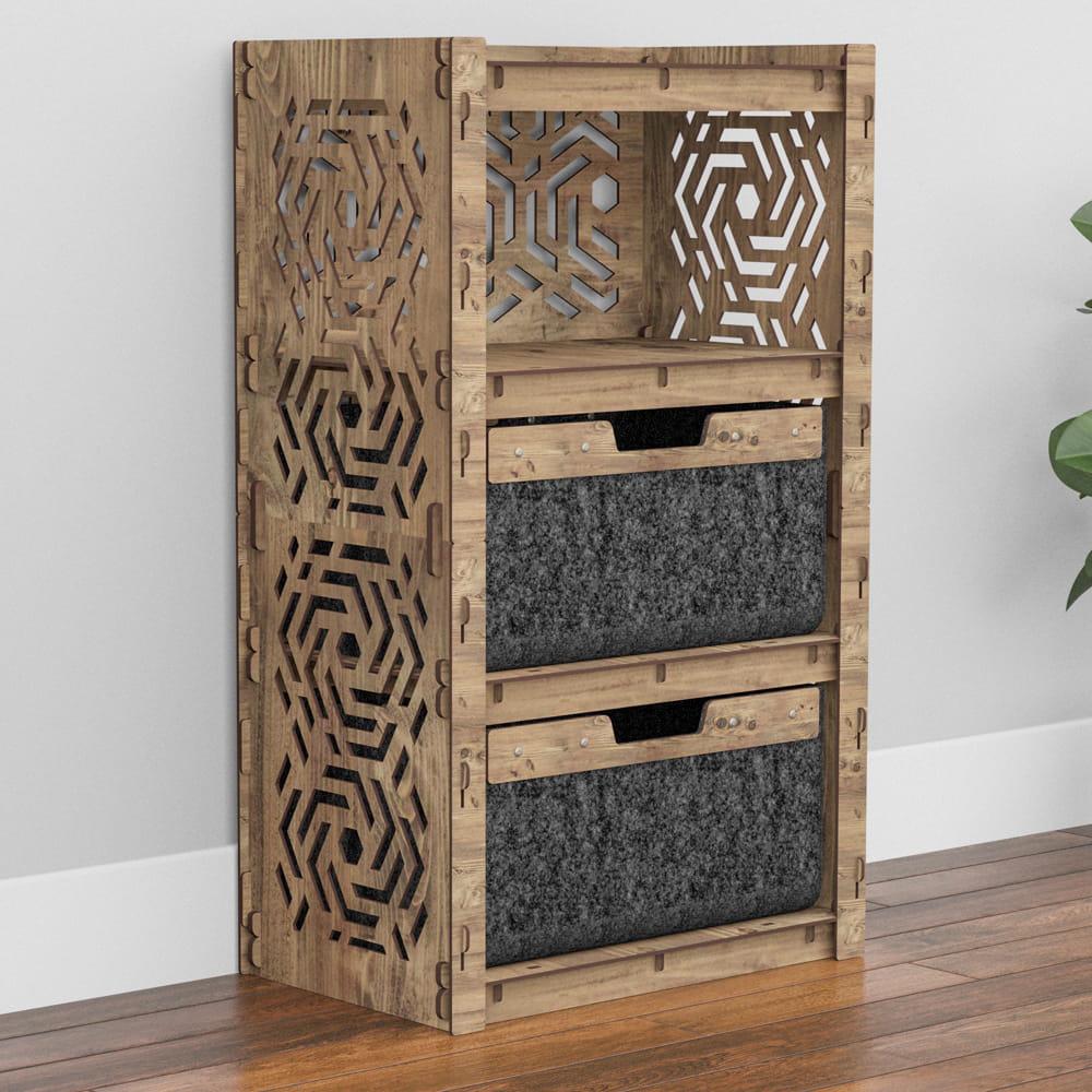 Комод в спальню из дерева Hexagonica Chevron на 2 ящика черные корзины 900х528х345 мм (111346)