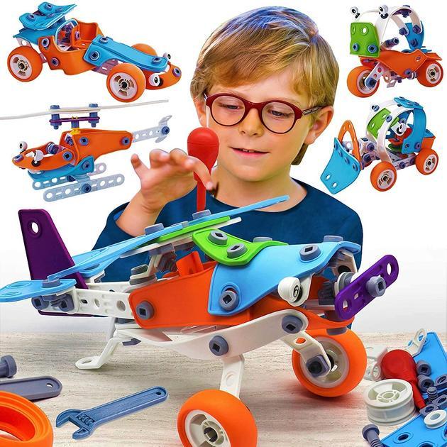 Конструктор машинки для мальчика Build and Play болтовой 5в1 самолет/машина/бульдозер/вертолет/мотоцикл (26607092) - фото 6