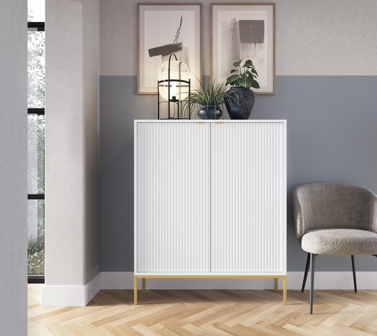 Комод высокий Perfect Home Новая Nova 2-дверный с золотыми ножками K104 Белый (PFH-091233)