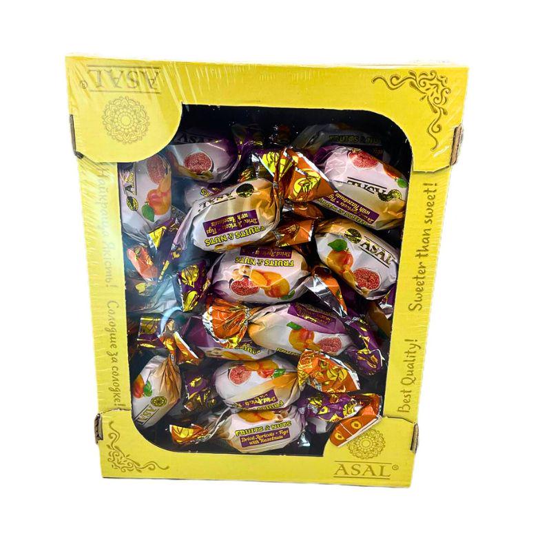 Конфеты Асал с орехами и сухофруктами в шоколадной глазури инжир в коробке 1 кг (Asal-candies-FAH)