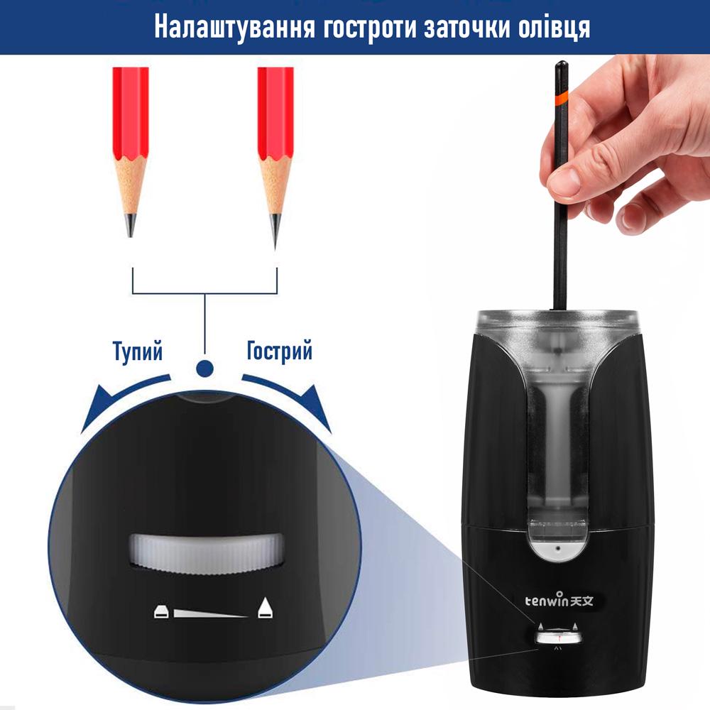 Точилка для олівців Tenwin 8028 USB акумуляторна 6-12 мм Чорний (439450823) - фото 3