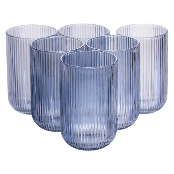 Набір склянок із товстого скла ребристі 6 шт. по 400 мл Блакитний