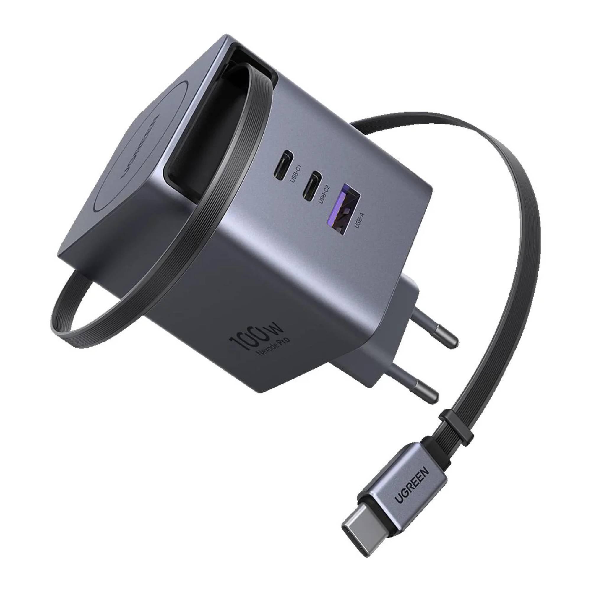 Зарядное устройство для сети GaN UGREEN Nexode Pro X616 100 Вт выдвижной Серый (65828) Зарядное устройство для сети GaN UGREEN Nexode Pro X616 100 Вт выдвижной Серый (65828)