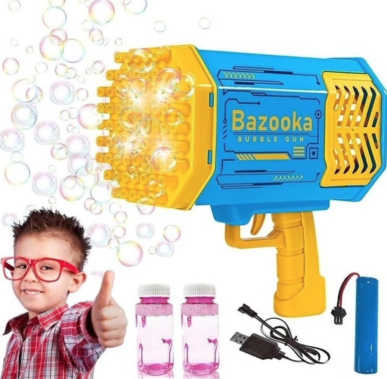 Пистолет-генератор мыльных пузырей Bubble Gun с LED подсветкой детский 69 отверстий Голубой (AD-19-Blue) - фото 3