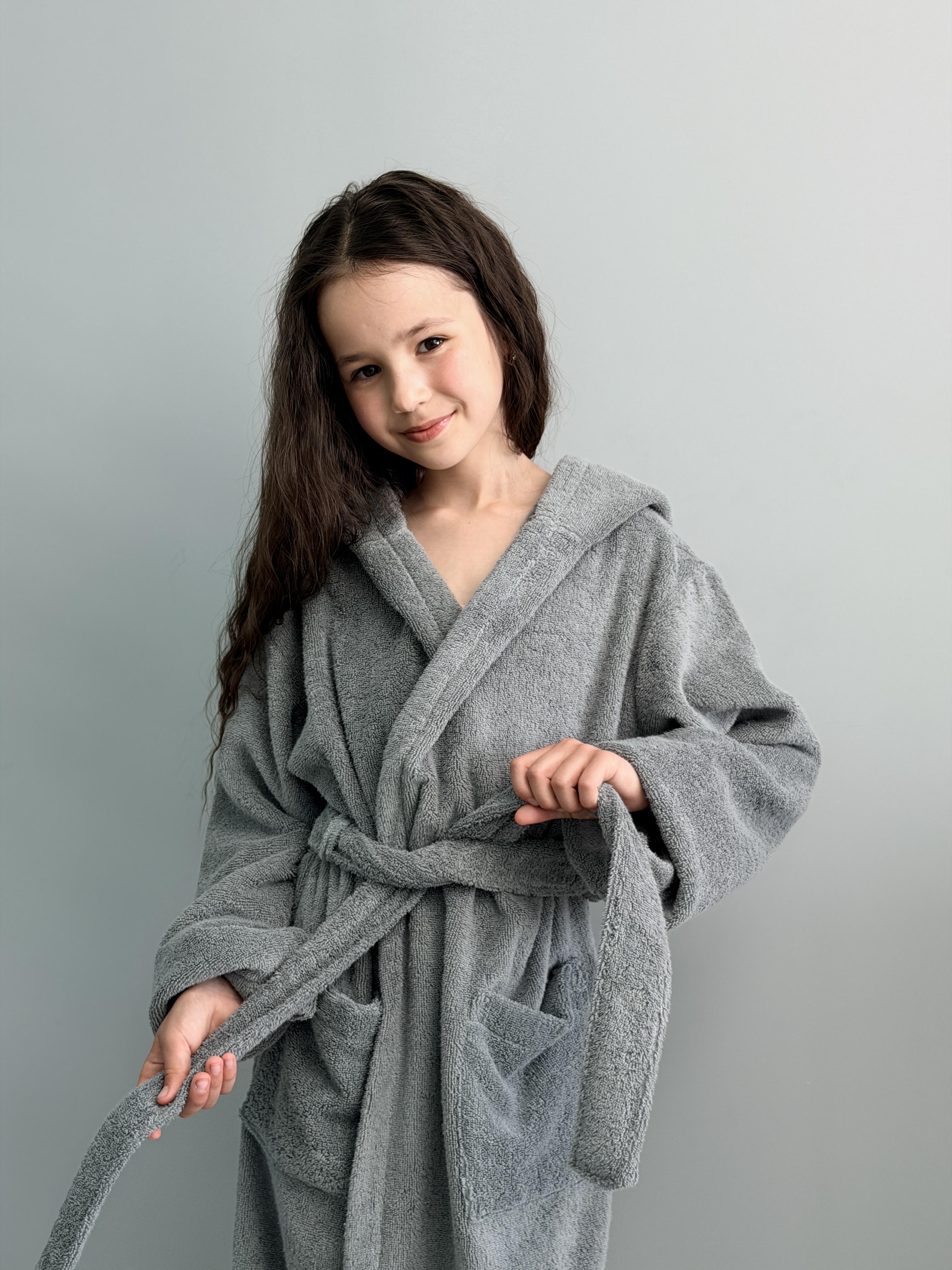 Халат детский махровый с капюшоном Ideal Textile 100% хлопок Серый