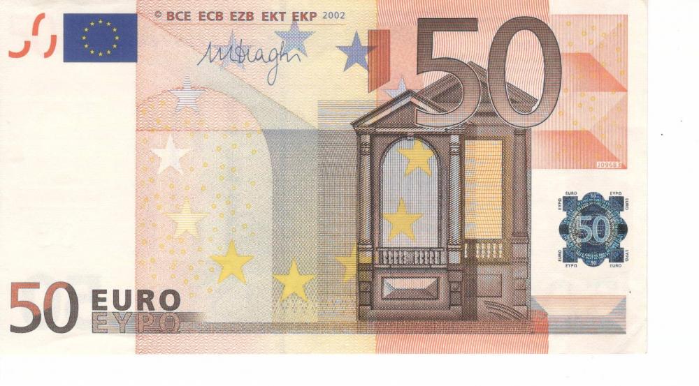 Коллекционная банкнота Италия 50 евро 2002 S J096 AU (Б06815)