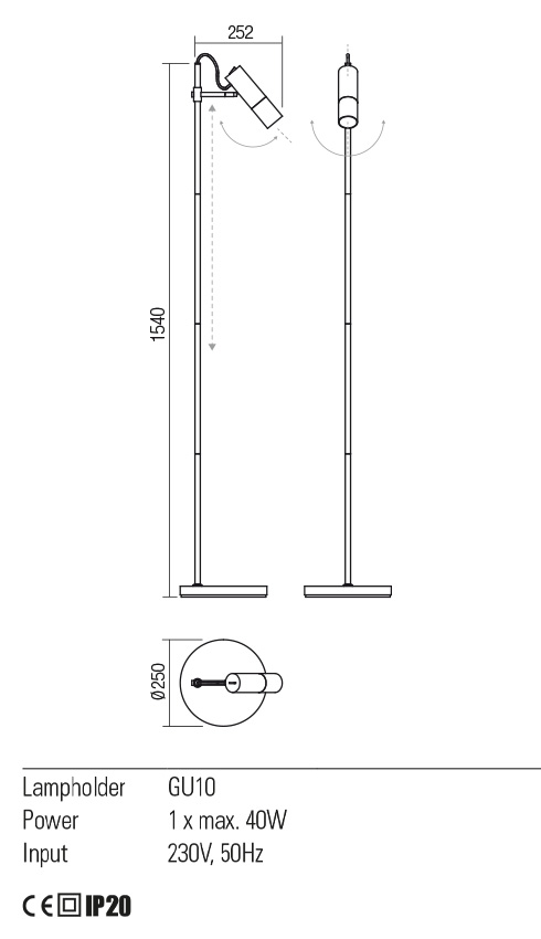 Торшер Redo PIVOT LAMP 1xGU10 BK 4.1.1 (01-2371) - фото 3