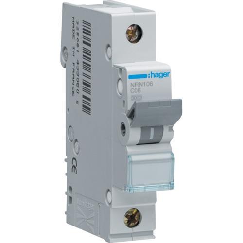 Автоматичний вимикач Hager 6A 25kA 1 полюс тип C NRN106 (13791)