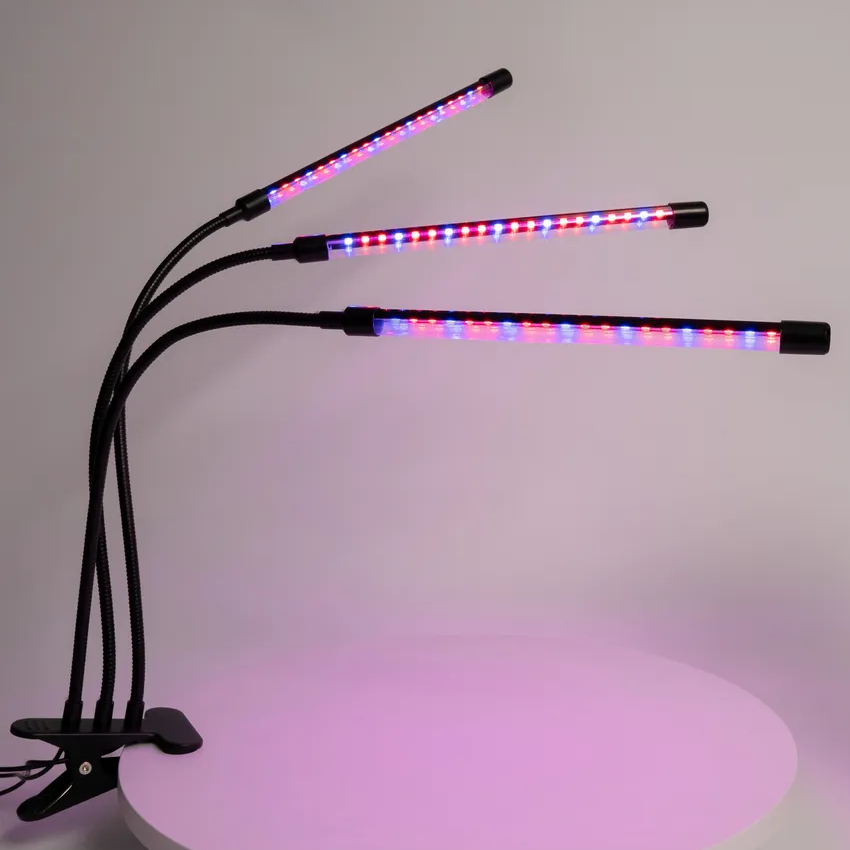 Фитолампа полного спектра для растений/рассады/цветов 3 LED гибкая на прищепке с таймером