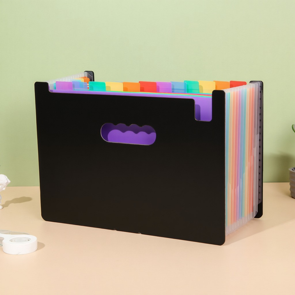 Папка для хранения документов и файлов на 12 отделений формата А4 с цветными вкладками 330x240x20 мм Черный