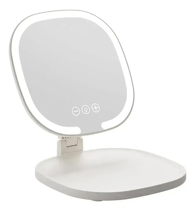 Зеркало с LED-подсветкой и регулировкой яркости с двойным увеличением овальное складной (opt-104543)