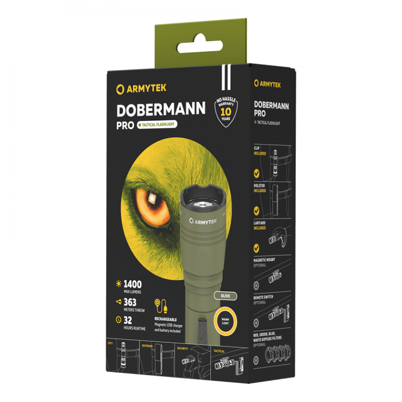 Фонарь Armytek Dobermann Pro v3.5 Magnet USB теплый Olive - фото 23