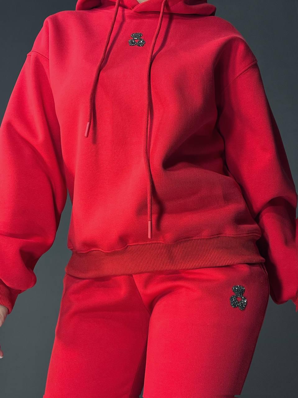Костюм женский A-N 2735 худи с капюшоном и штаны джоггеры мишка XL Красный (2554) - фото 3 Костюм женский A-N 2735 худи с капюшоном и штаны джоггеры мишка XL Красный (2554) - фото 3