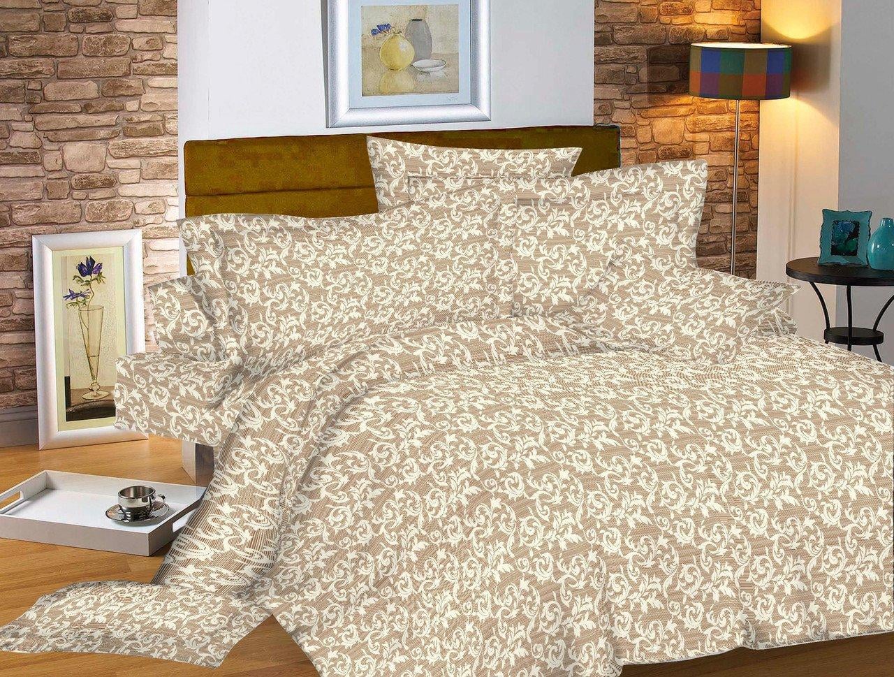 Простирадло Вілена Голд Завитки штрих бежеві бязь євро 220х220 см