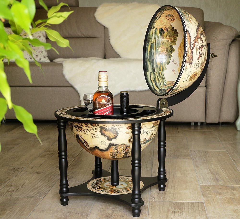 Минибар настольный Гранд Презент Глобус Карта мира на 4 ножках 33 см Черный (33006W-В)