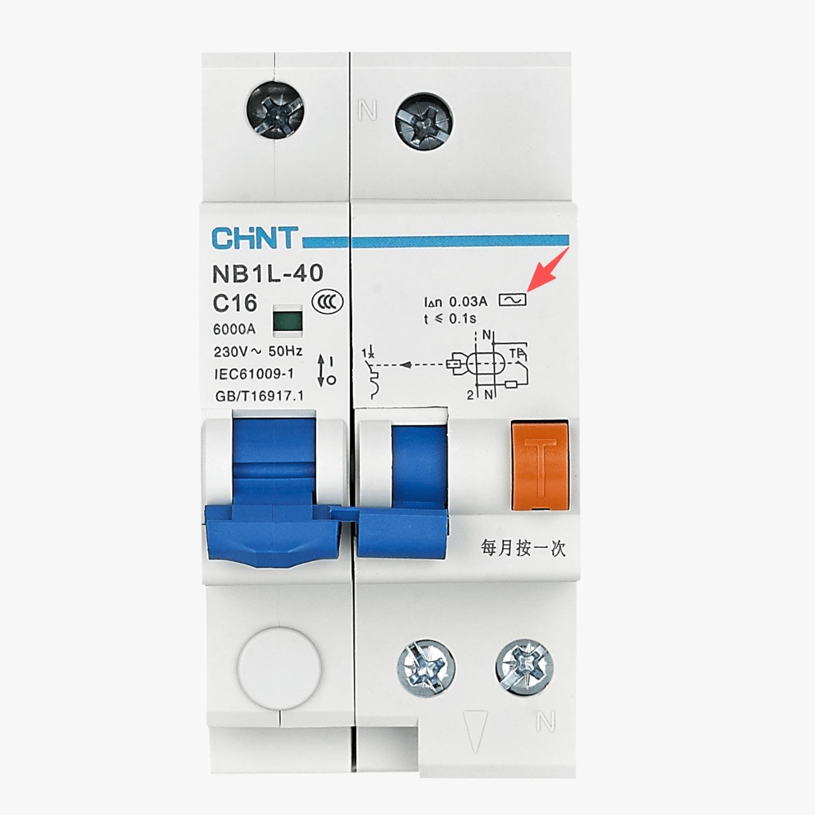 Диференційний автоматичний вимикач NB1L-40 1P+N C16 30mA AC 10kA (8536)