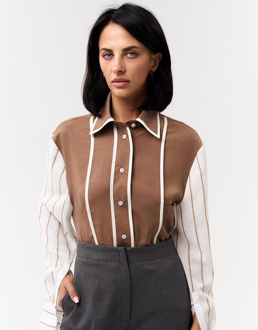 Сорочка двухфактурана жіноча TWINSIS CLOTHES коричнева One size