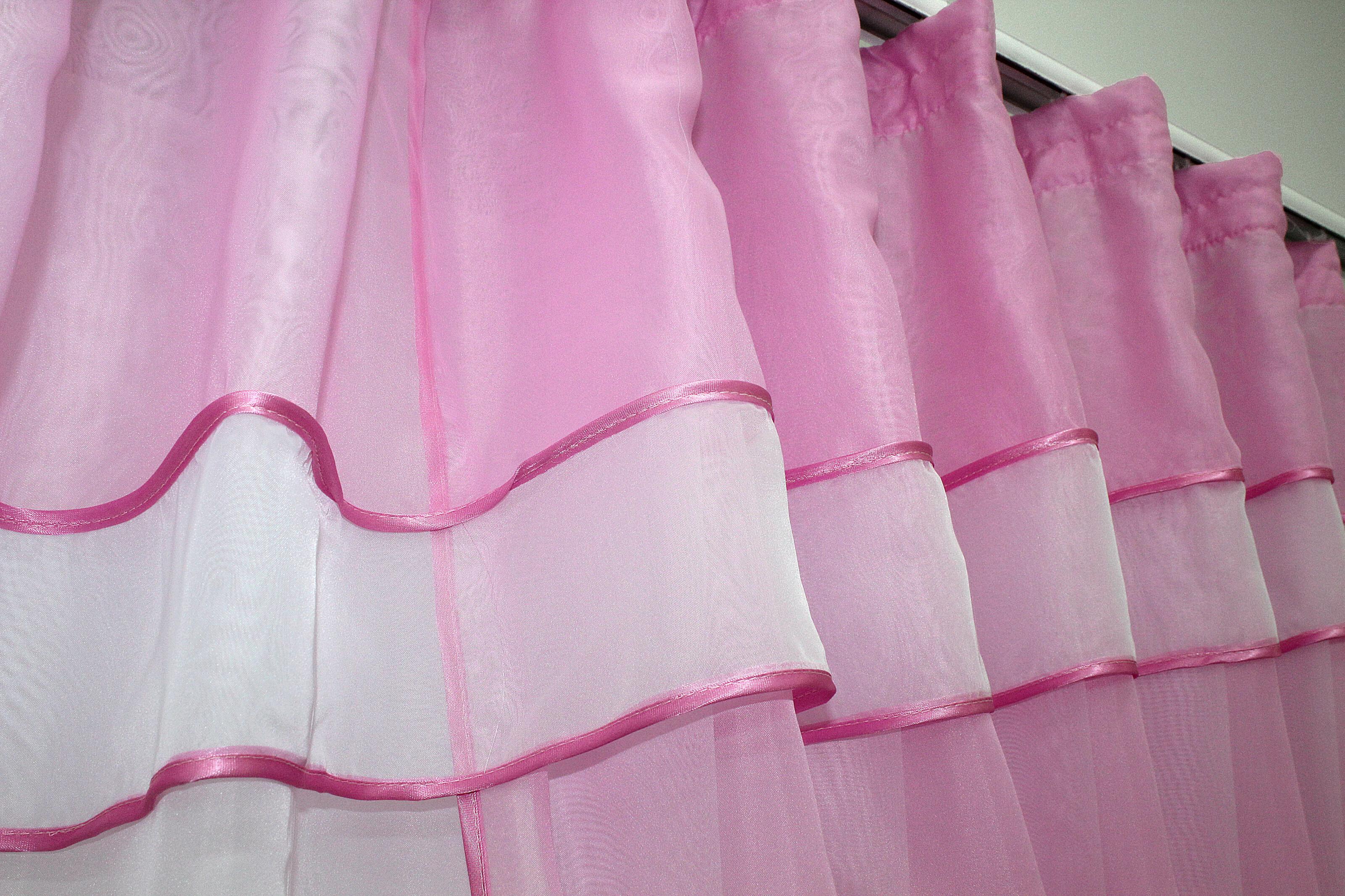 Фіранка кухонна VR-Textil № 018к з ламбрекеном 270х170 см Рожевий/Білий (50-836) - фото 4