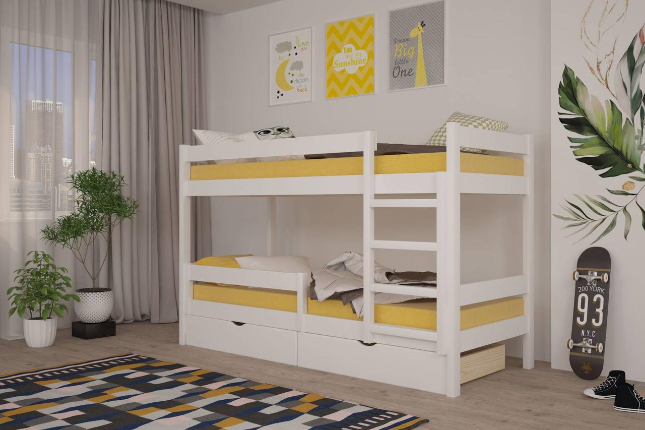 Кровать детская двухъярусная с ящиками Mebigrand Атланта Мини 80х190 см Белый RAL9003 (DMBG-2442)