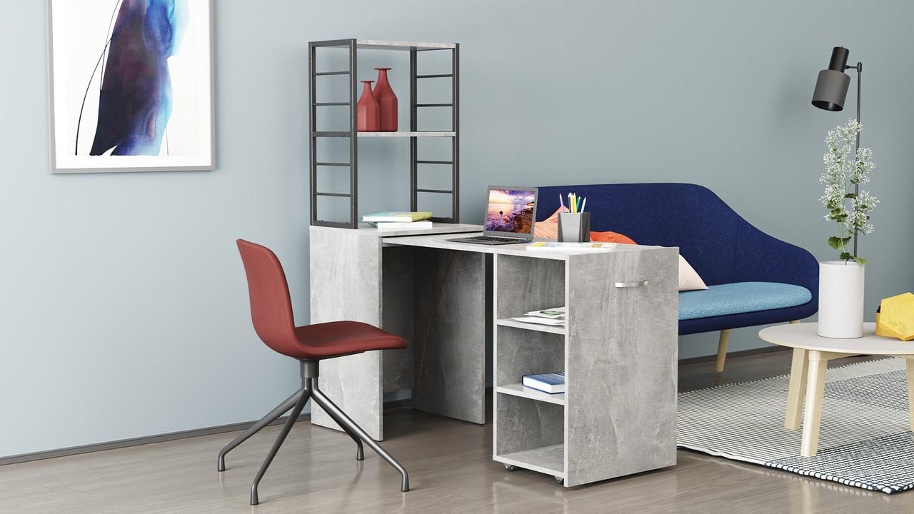 Стіл-тумба трансформер Ferrum-decor Смарт 4/1 з етажеркою метал/ДСП 16 мм 1430x1450x500 мм Чорний/Бетон (FRD-105129) - фото 10 Стіл-тумба трансформер Ferrum-decor Смарт 4/1 з етажеркою метал/ДСП 16 мм 1430x1450x500 мм Чорний/Бетон (FRD-105129) - фото 10