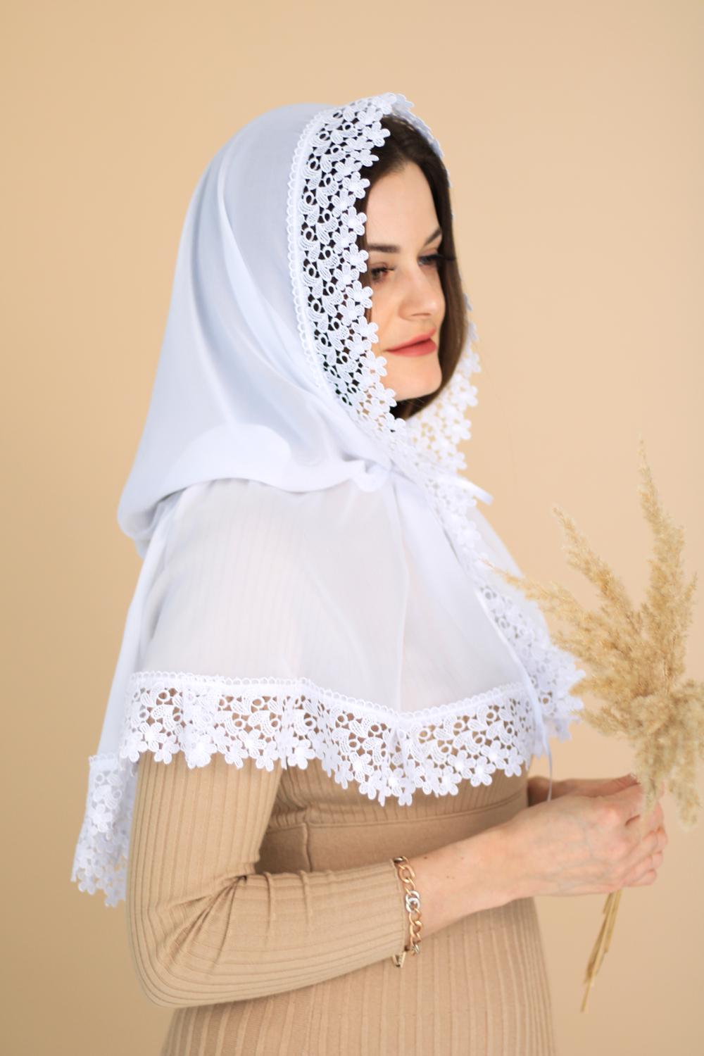 Палантин для храма на голову 80x120 см Белый (п016) - фото 7 Палантин для храма на голову 80x120 см Белый (п016) - фото 7