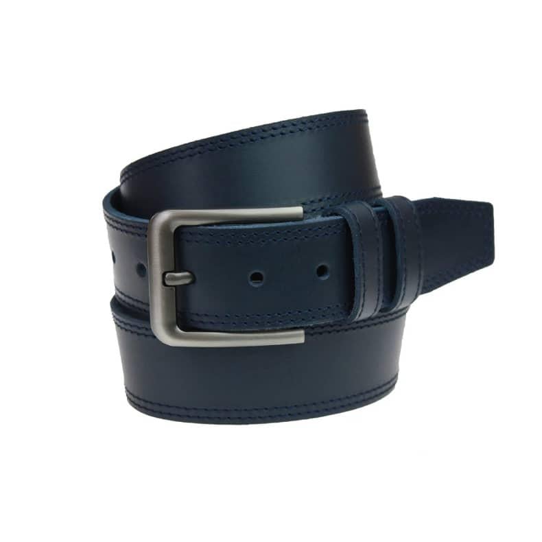 Ремень кожаный с двойной прошивкой по периметру 115-150 см Синий (82506) - фото 1 Ремень кожаный с двойной прошивкой по периметру 115-150 см Синий (82506) - фото 1