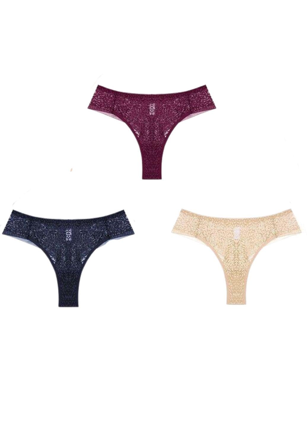Комплект женских трусиков-стрингов FINETOO кружевные S р. 42 3 шт. Комбинированный