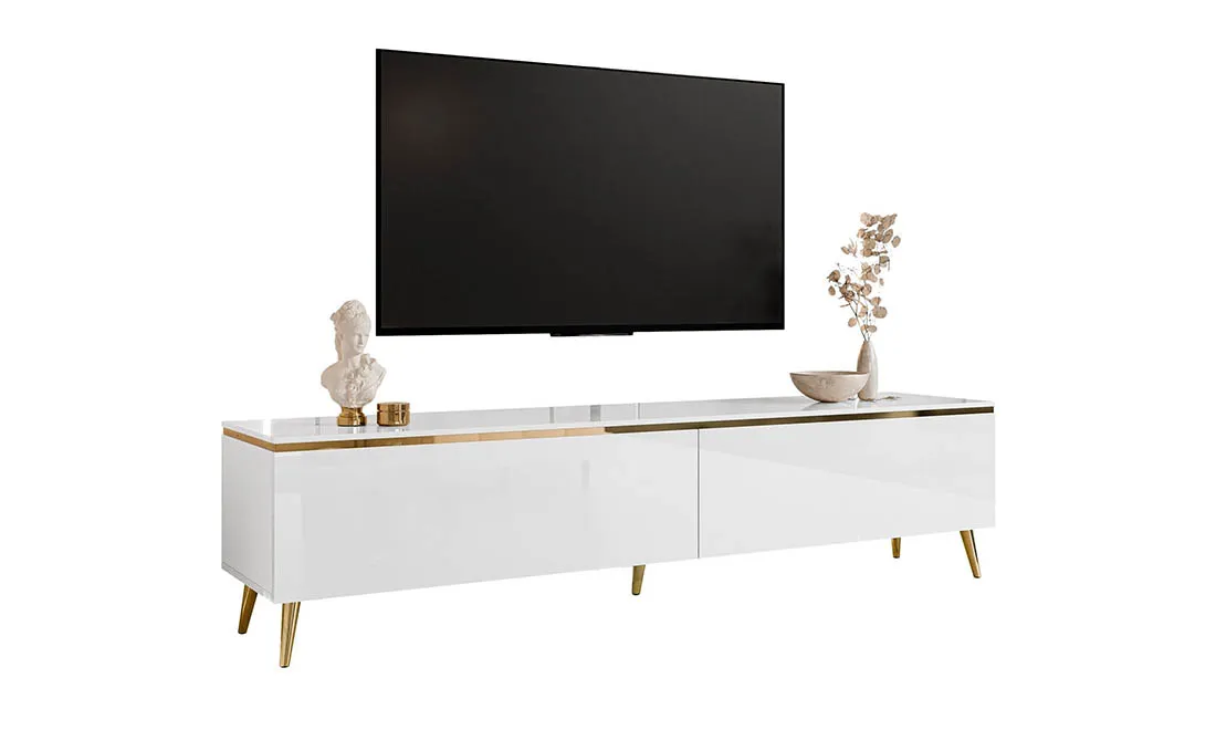 Тумба ТВ Моніка 2Ш Білий глянець/Золотий (740400)