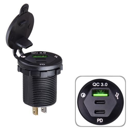 Автомобильное зарядное устройство USB 5-12V3,0A + 2 TYPE-C+PD 12-24V врезное в планку (1044532)