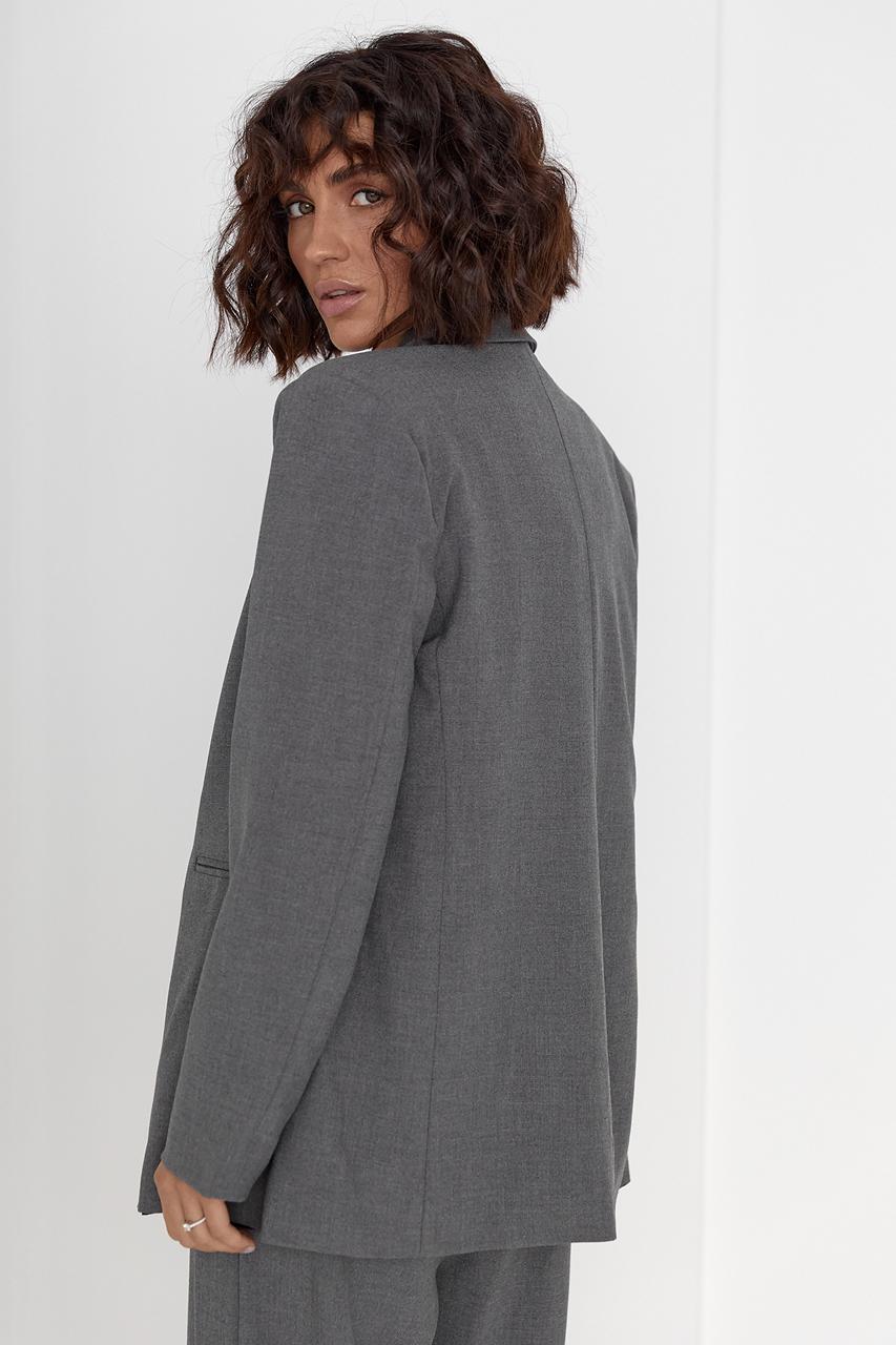 Пиджак однобортный на пуговице S Темно-серый (11686254) - фото 2 Пиджак однобортный на пуговице S Темно-серый (11686254) - фото 2