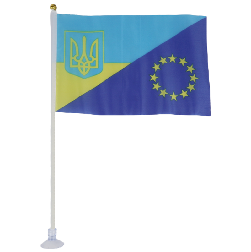 Прапор в автомобіль Україна/Євросоюз 21x14 см на присосці (4123865)