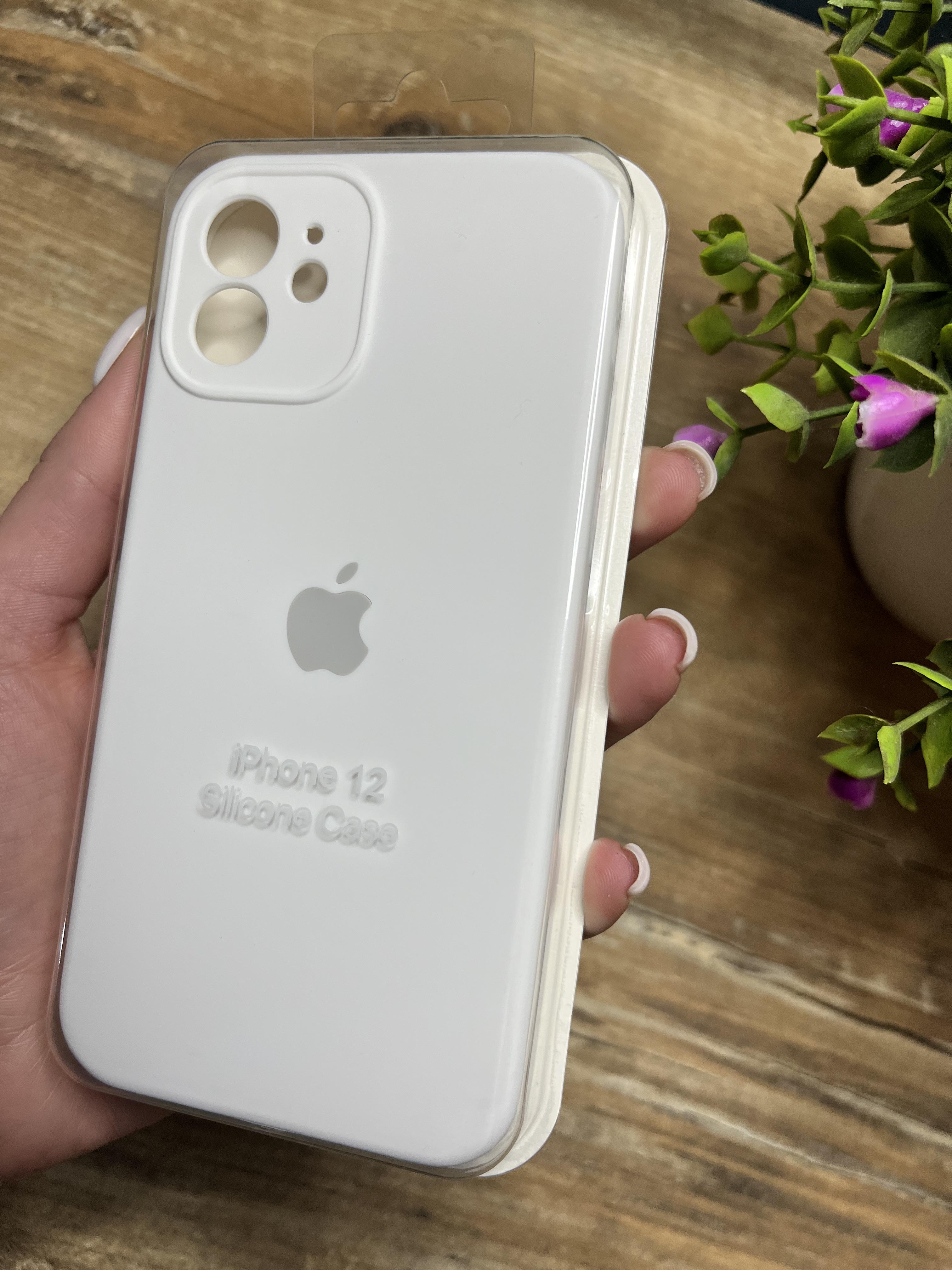 Чехол накладка на iPhone (Айфон) 12 квадратные борта silicone case full camera Apple