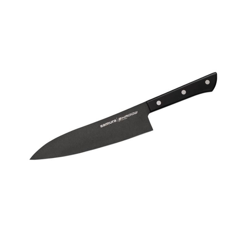 Нож кухонный гранд шеф Samura Shadow на заклепках штампованный 58 HRC AUS-8 нержавеющая сталь 240 мм Черный (2463733623) - фото 1 Нож кухонный гранд шеф Samura Shadow на заклепках штампованный 58 HRC AUS-8 нержавеющая сталь 240 мм Черный (2463733623) - фото 1