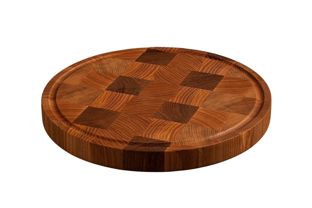 Доска круглая торцевая разделочная BVD20 деревянная из дуба и ясеня с желобом 30 см (2664)