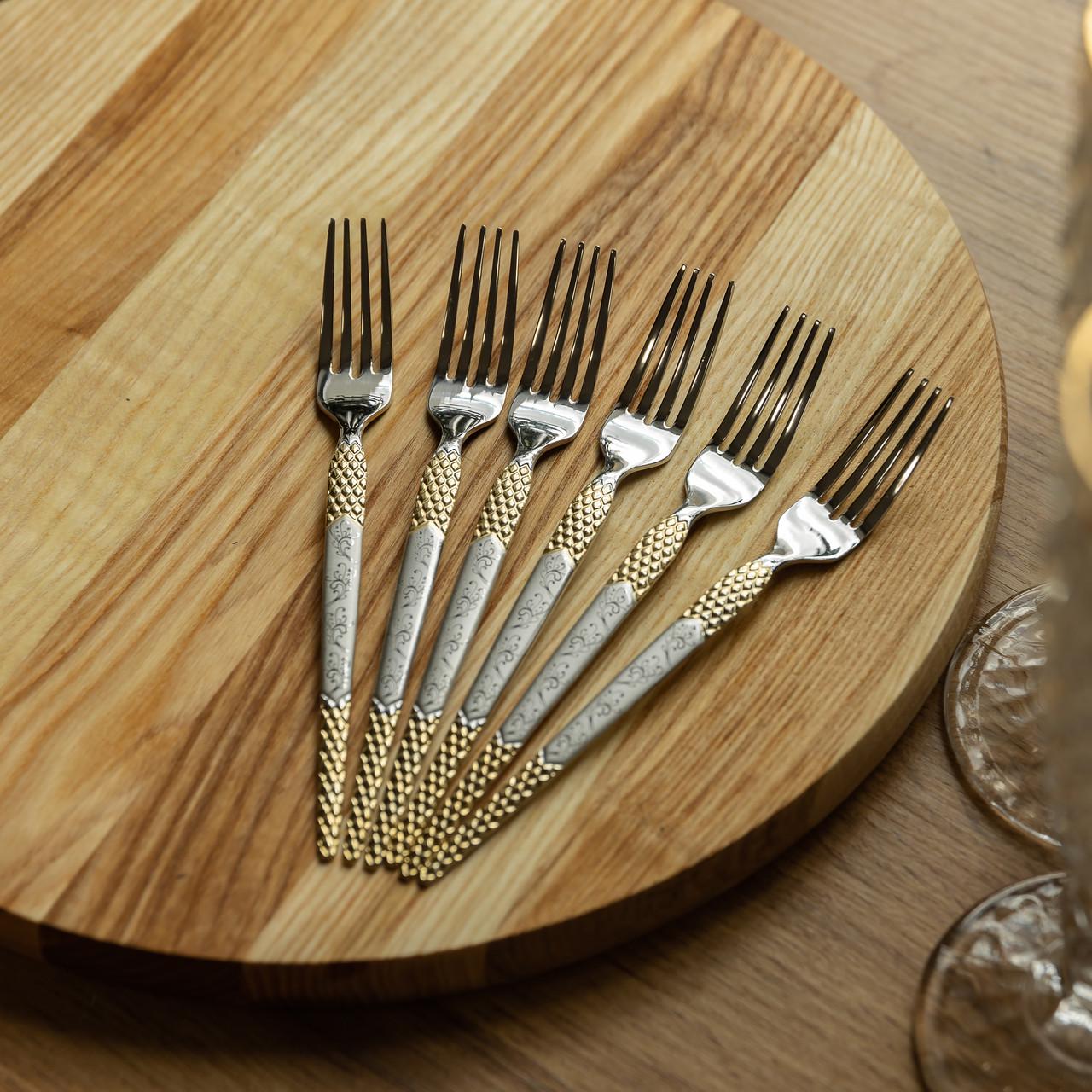 Набор десертных вилок 6шт. 15,5 см Серебряный с золотом