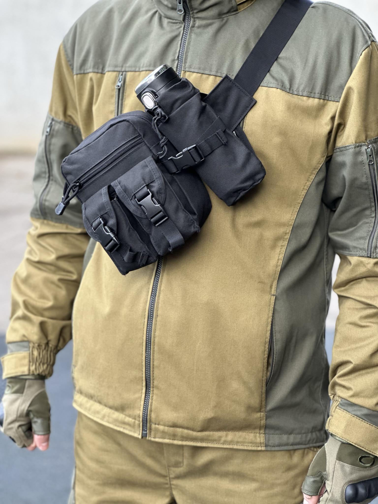 Сумка городская на пояс Tactical с карманом под бутылку Черная (1026-black) - фото 6