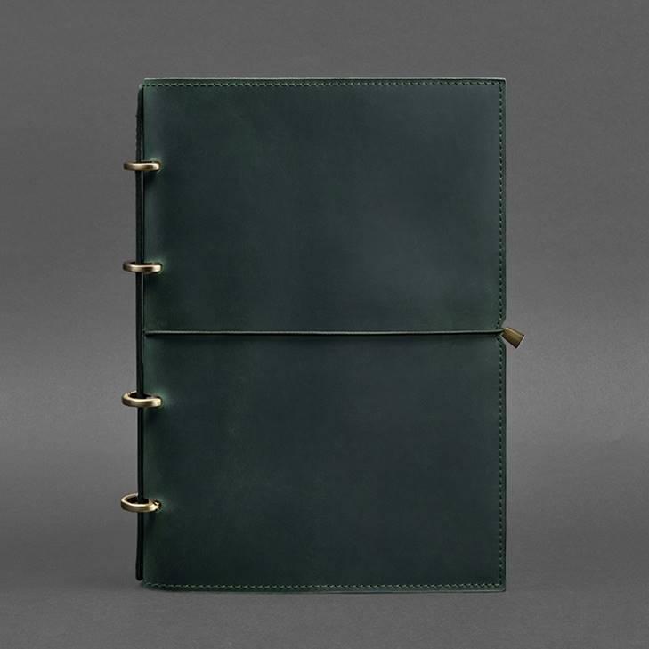 Блокнот кожаный Софт-бук 9.0 Crazy Horse А4 на кольцах в мягкой обложке Зеленый (A-027498) - фото 6