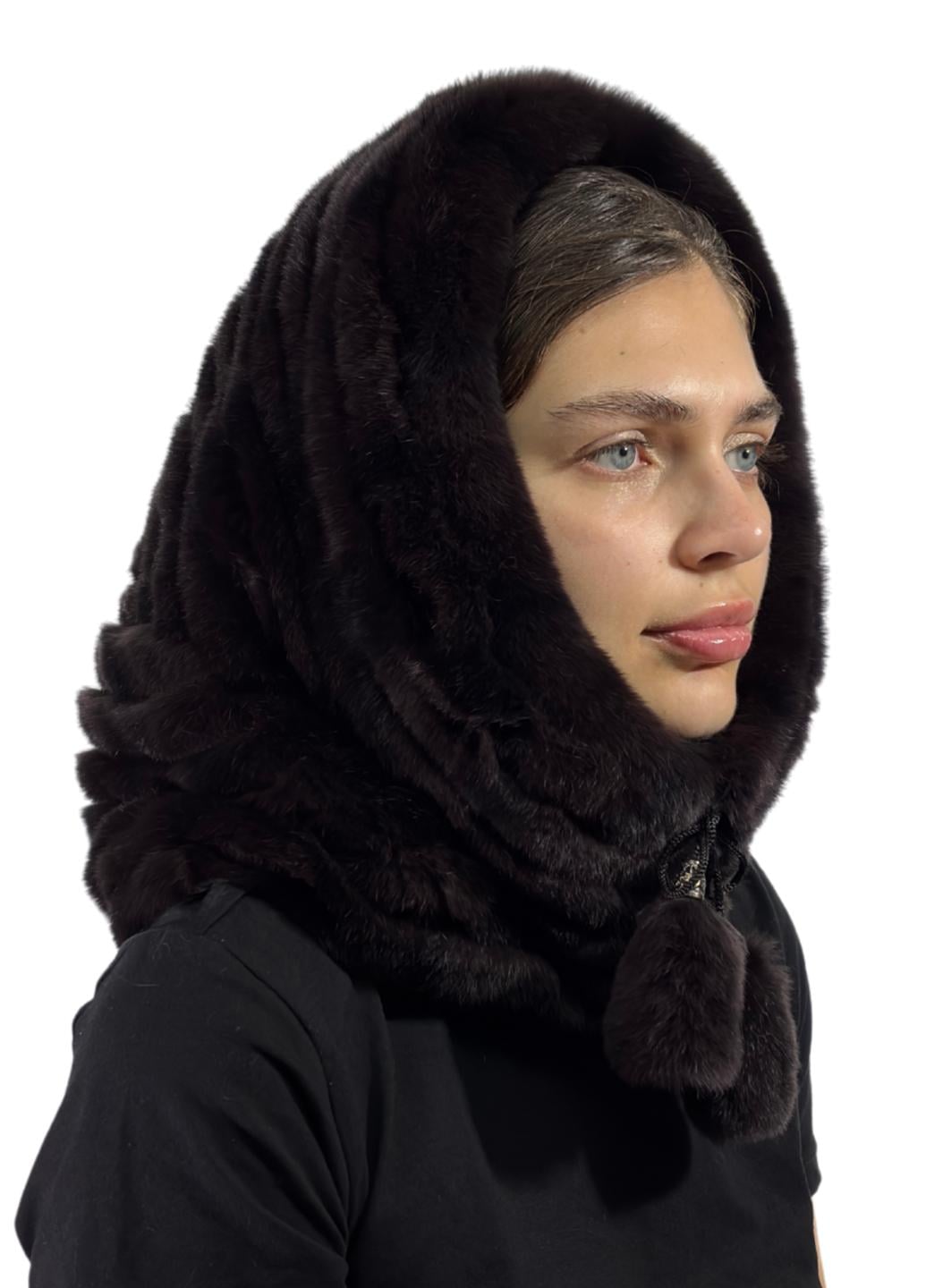 Капюшон женский Меховой стиль Труба из натурального меха кролика One size Шоколад (300/A)