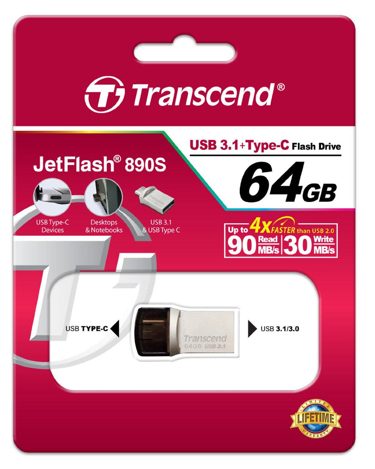 Флэш-память Transcend JetFlash 890 64 Gb USB 3.1 Type-A+/Type-C R90/W30 Mb/s (583338) - фото 3