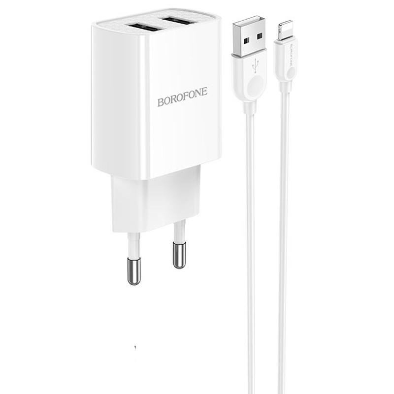 Зарядное сетевое устройство универсальное Borofone BA53A Powerway 2USB 2,1A с кабелем Lightning White