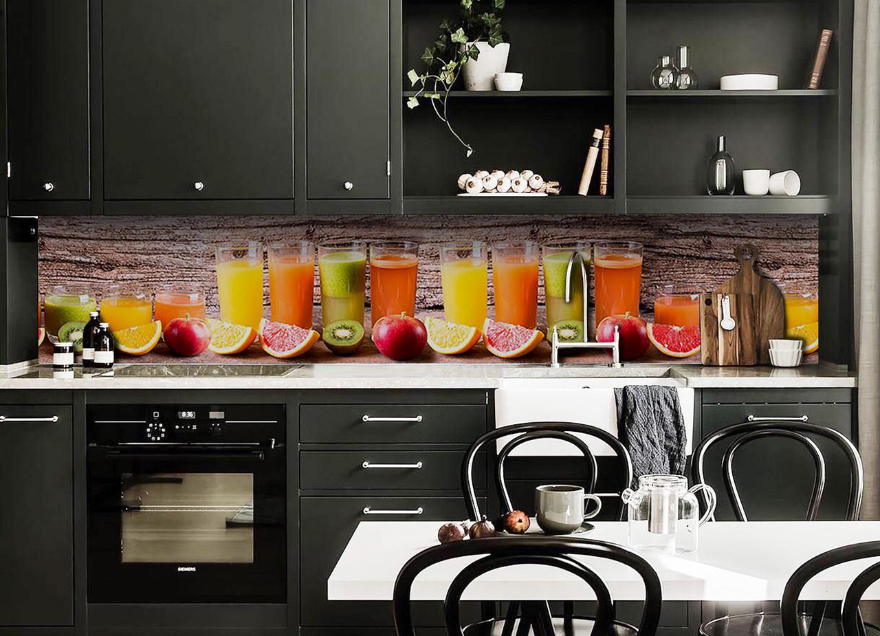 Кухонный фартук Смузи цитрусы фрукты из самоклеющейся виниловой пленки 60х300 см Оранжевый