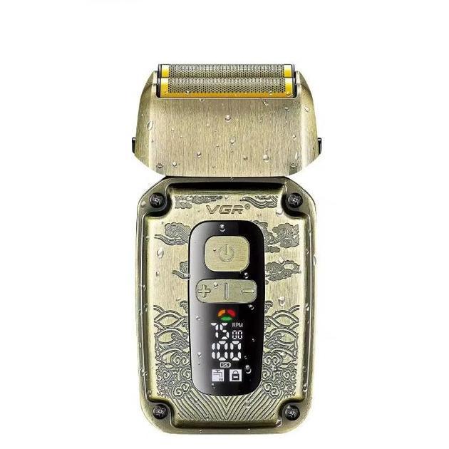 Шейвер акумуляторний сітковий VGR V-337 з LED дисплеєм для ідеальної гладкості вологозахист IPX6/800 mAh Gold (607802)