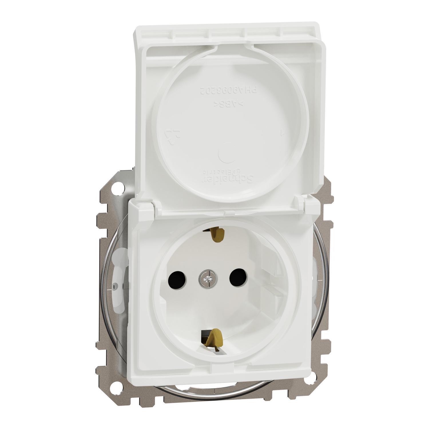 Розетка Schneider Sedna Design&Element IP44 з заземленням/кришкою та шторками Білий (SDD211024)