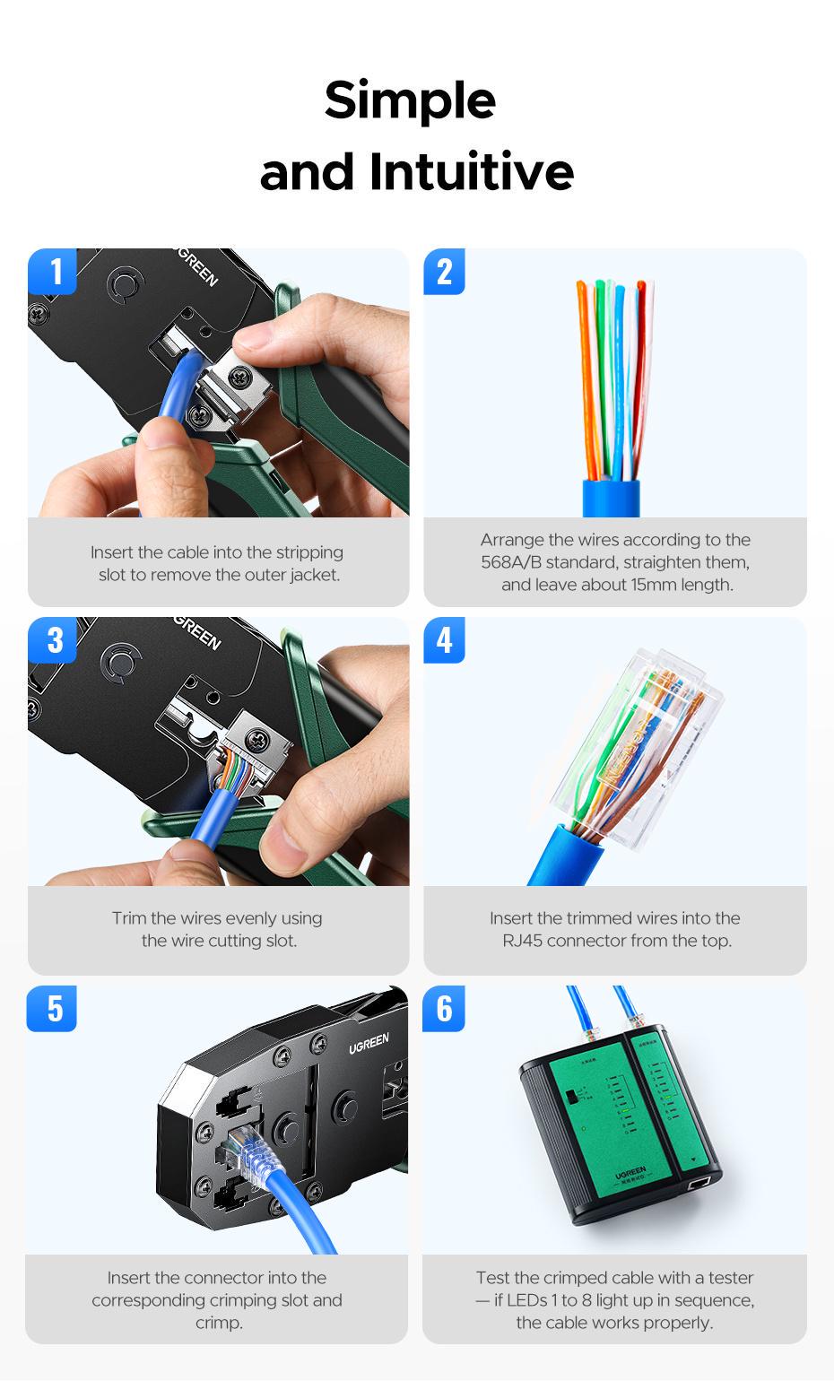 Кримпер для коннекторов Ugreen RJ45 RJ12 RJ11 8P 6P 4P 196 мм (29516821) - фото 13 Кримпер для коннекторов Ugreen RJ45 RJ12 RJ11 8P 6P 4P 196 мм (29516821) - фото 13