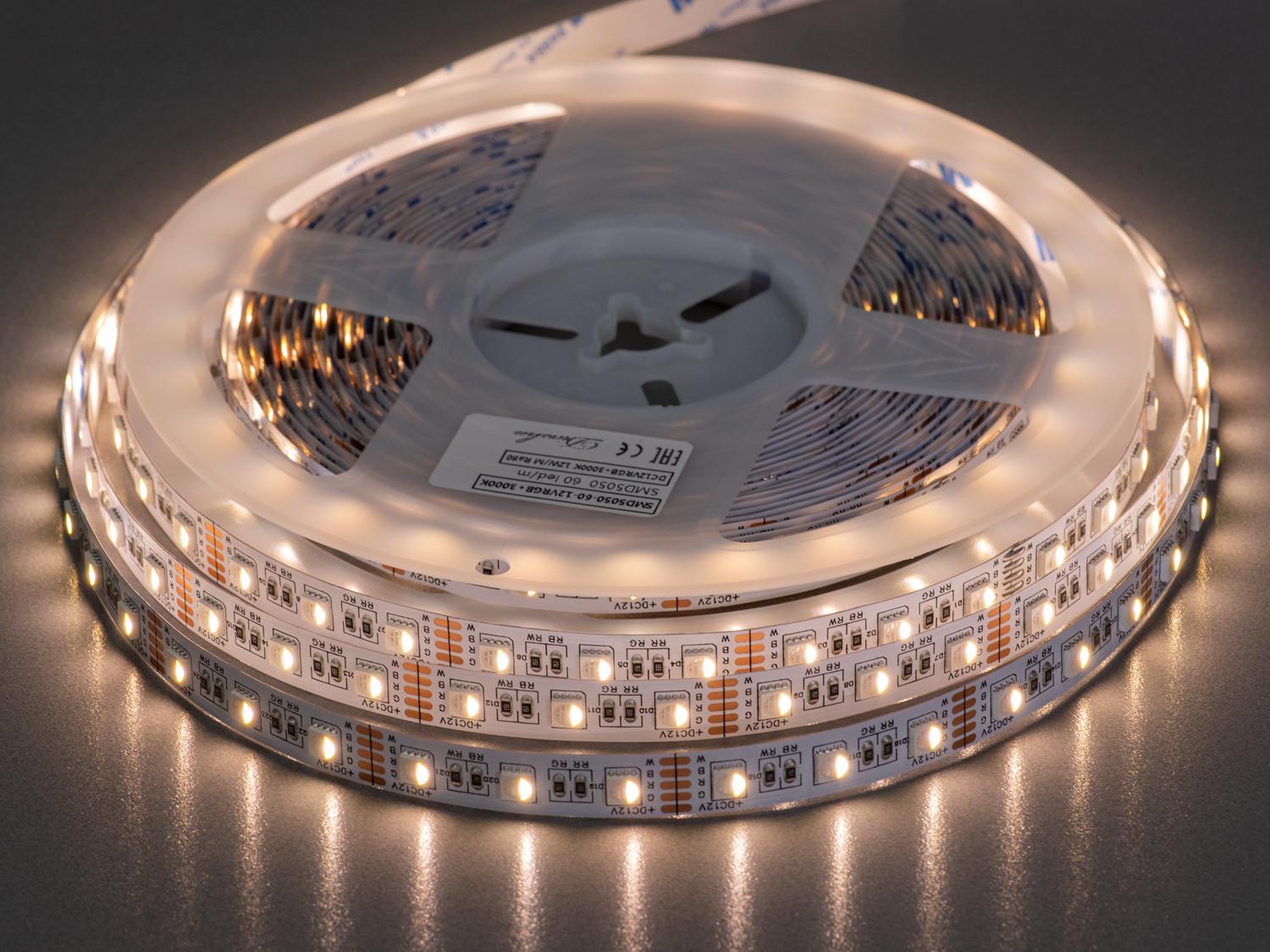 Світлодіодна стрічка 12 В 60 діодів на метр 10 мм RGB+Теплий (P12-5050-60-RGB+WW-20-10) - фото 3 Світлодіодна стрічка 12 В 60 діодів на метр 10 мм RGB+Теплий (P12-5050-60-RGB+WW-20-10) - фото 3