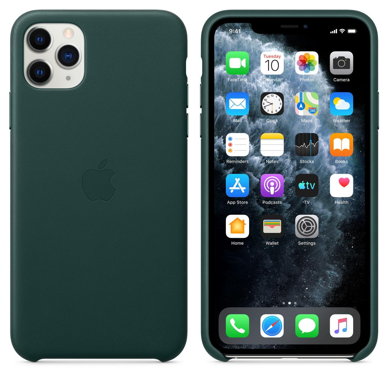 Кожанный чехол накладка Apple Leather Case for iPhone 11 Pro Max, Forest Green (HC) - фото 6