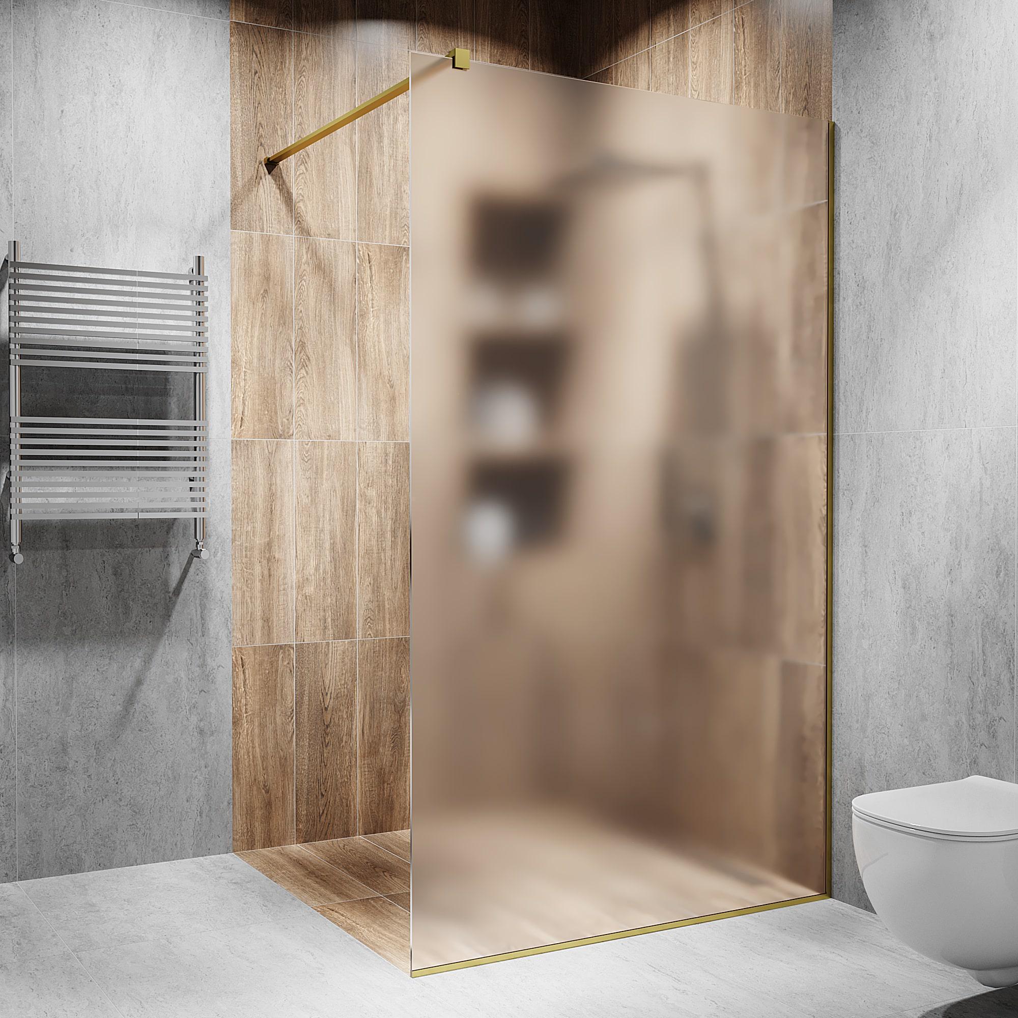 Перегородка скляна душова 2000х1100 мм скло діамант з фурнітурою золотою полірованою