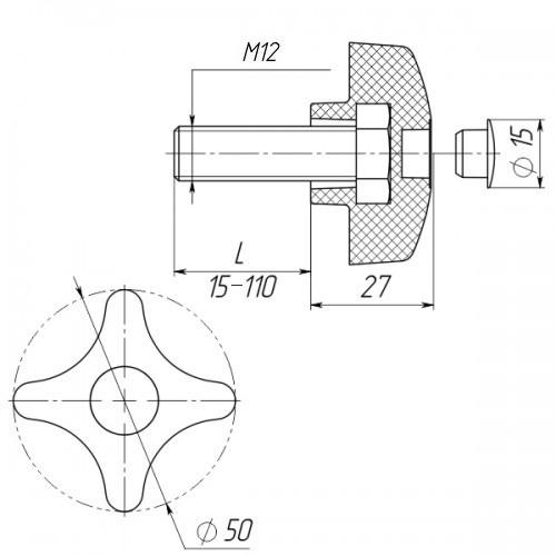 Ручка затискна Steelfix М12х55 D50мм з болтом Чорний (273849) - фото 2