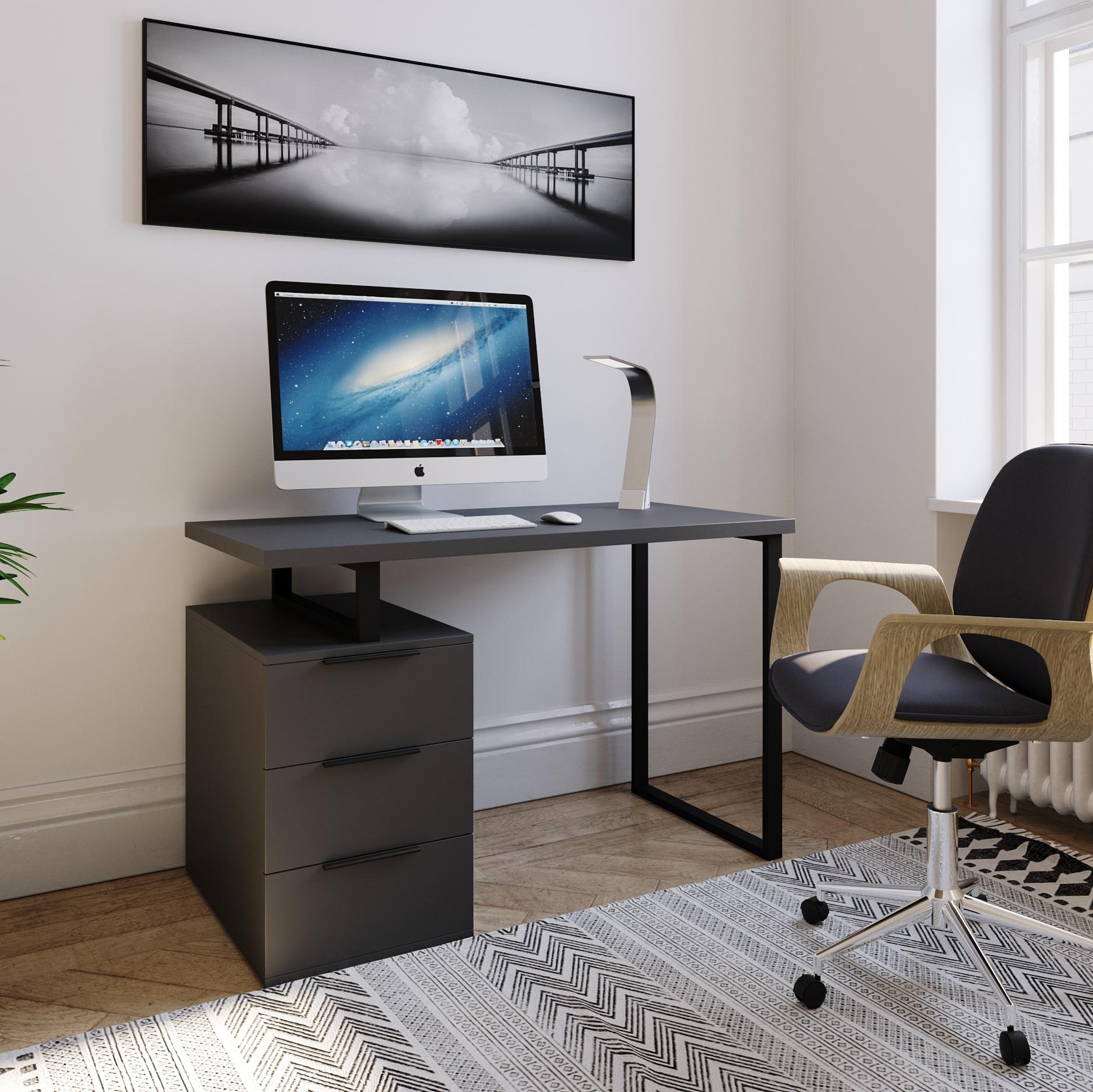 Письменный стол с 3 выдвижными ящиками на металлических ножках 1200х760х600 мм Антрацитовый (mmx-3-an)