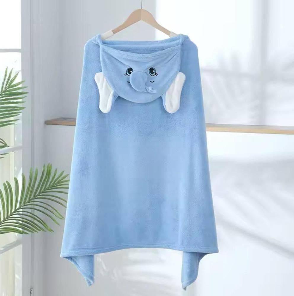 Рушник-куточок дитячий з капюшоном мікрофібра Слоник 140х70 см